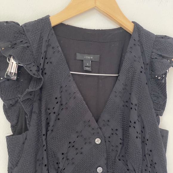 J CREW RUFFLE SLEEVE EYELET BLACK MIDI DRESS - Picture 7 of 10